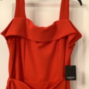 Marina square neck off shoulder sarong overlay jumpsuit orange size 14 NWT